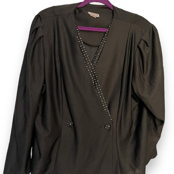 Just 4 INC Blazer Jacket Women's 22 Black Double Breasted Vintage Polka Dot Trim - Picture 2 of 7